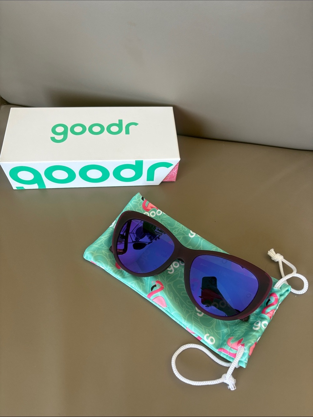Goodr Purple Frame Sunglasses with Blue Mirrored Lenses